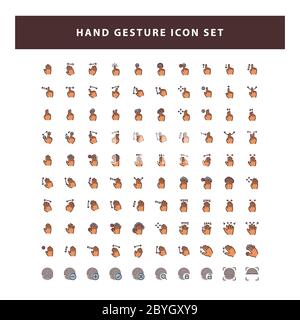 Ensemble de l'icône mouvements de la main avec vecteur de style de dessin de contour plein Illustration de Vecteur