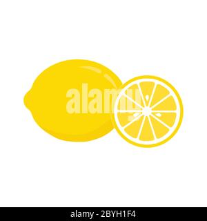 Tranches de citron. Agrumes frais, demi-tranches de citron et citron haché. Illustration de Vecteur