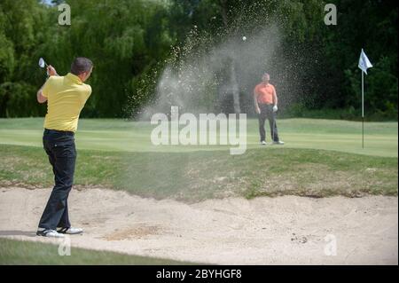 Parcours de golf 18 trous au Foxhills Country Club, Surrey, Royaume-Uni Banque D'Images