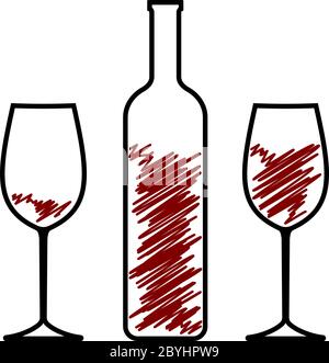Illustration d'une bouteille de vin et d'un vecteur de verre Illustration de Vecteur