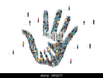 Œuvres caritatives. Mains adultes et enfants faites de gens sur fond blanc, illustration vectorielle de style plat Illustration de Vecteur
