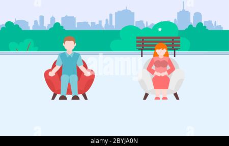 couple assis sur des chaises dans un jardin Illustration de Vecteur