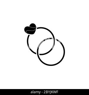 Anneaux de mariage avec un logo d'icône de coeur plat en noir sur fond blanc isolé. EPS 10 vecteur ou Saint-Valentin. Icône d'amour simple pour les sites Web. Illustration de Vecteur