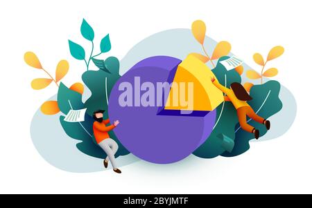 Personnes qui interagissent avec des graphiques et analysent des statistiques et des données. Modèle de page d'arrivée. Illustration vectorielle Illustration de Vecteur