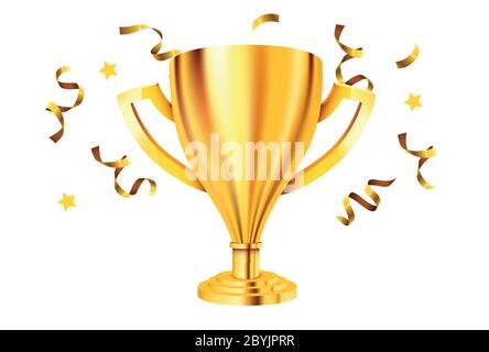 Trophée d'or réaliste avec confetti. Illustration vectorielle Illustration de Vecteur