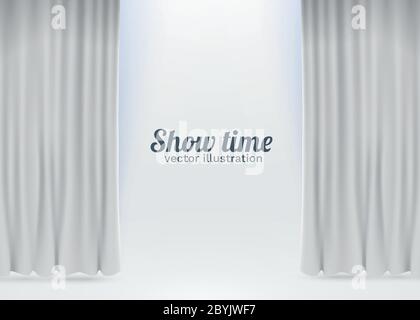 Rideaux en velours blanc isolés sur fond blanc. Afficher le concept de scène. Illustration vectorielle Illustration de Vecteur