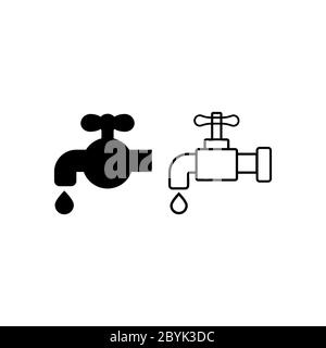 Logo plat de l'icône du robinet d'eau en noir et blanc sur fond blanc isolé. Vecteur EPS 10 Illustration de Vecteur