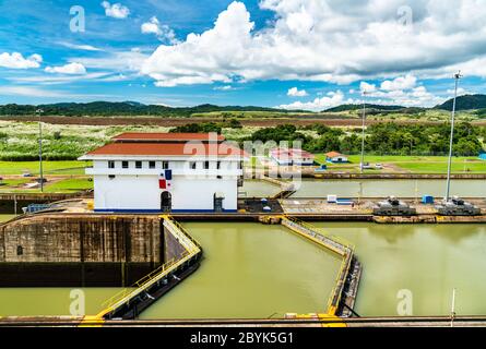 Miraflores écluses sur le canal de Panama Banque D'Images