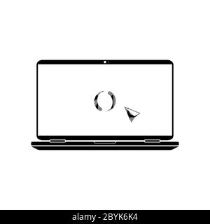 Ordinateur portable avec pointeur et icône de téléchargement ou de curseur de la souris en noir sur un arrière-plan blanc isolé. Vecteur EPS 10. Illustration de Vecteur