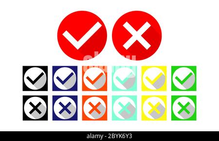 Cocher ou cocher, décocher croix icône plate définie dans concept de conception de couleurs moderne sur fond blanc isolé. Vecteur EPS 10. Illustration de Vecteur