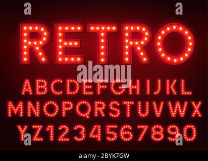 lettre rouge à ampoule 3d avec chiffres sur fond sombre. Illustration de Vecteur