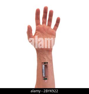 Robot - Insérez la batterie dans le bras Banque D'Images