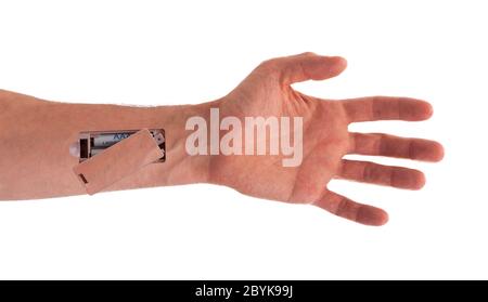 Robot - Insérez la batterie dans le bras Banque D'Images