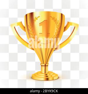 Trophée d'or réaliste sur fond transparent. Illustration vectorielle Illustration de Vecteur