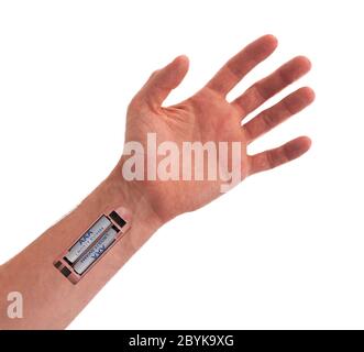 Robot - Insérez la batterie dans le bras Banque D'Images