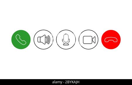 Ensemble d'icônes de communication. Téléphone, son, microphone, caméra, symboles d'appel sur fond blanc isolé pour les applications, le Web, les applications. Vecteur EPS 10. Illustration de Vecteur