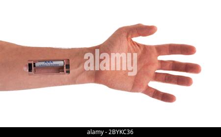 Robot - Insérez la batterie dans le bras Banque D'Images