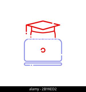 Étudiant avec une ligne d'icône d'ordinateur portable en conception simple sur un arrière-plan isolé. Vecteur EPS 10. Illustration de Vecteur