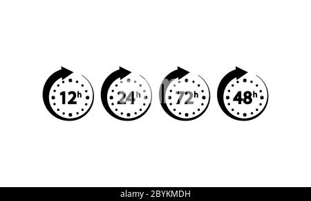 icône d'horloge 12, 24, 72, 48 heures sur un fond blanc isolé. Vecteur EPS 10. Illustration de Vecteur