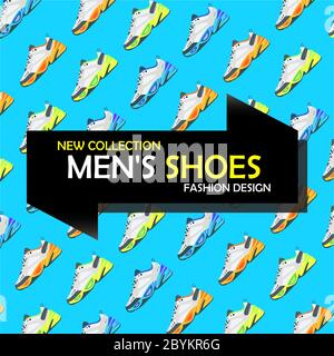 Baskets Banner ou panneau ou fond avec chaussures. Voir les chaussures pour Homme. Nouvelle collection ou design tendance. Plat dans des couleurs vives sur un isolé Illustration de Vecteur