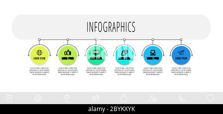 Infographies circulaires avec six étapes, pièces, icônes. Modèle vectoriel plat. Peut être utilisé pour la présentation de diagramme, métier, Web, bannière, flux de travail Illustration de Vecteur