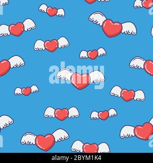 Coeurs avec ailes sans coutures. Illustration de Vecteur