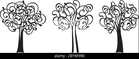 Définir l'arbre de vie décoratif. Silhouette avec des feuilles. Illustration du contour vectoriel. Plante dans le jardin. Objet vectoriel libre de droits. Illustration de Vecteur