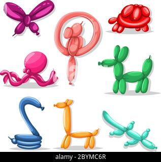 Ballote animaux : chien, girafe, serpent, perroquet, papillon, alligator, tortue et poulpe. Icônes de dessin animé vectoriel pour les fêtes, les anniversaires et la fête iso Illustration de Vecteur