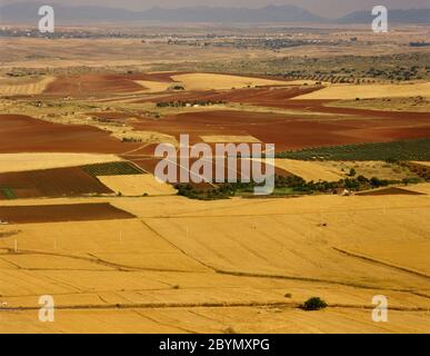 Paysage agricole. Espagne, Estrémadure. Région de la Serena. Province de Badajoz. Vue panoramique dans les environs du village de Magacela. Banque D'Images