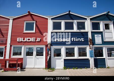 Hummerbuden ou des cabanes de homard, Helgoland, Schleswig-Holstein, Allemagne, Europe Banque D'Images