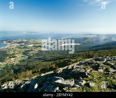 Espagne, Galice. RIAS Bajas (Rias inférieurs). Vue panoramique sur la Ria d'Arousa. Estuaire. Banque D'Images