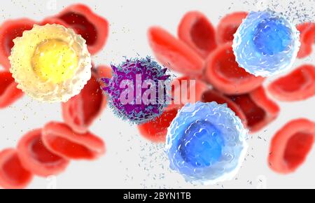 3d illustration d'observé les cellules de sang blanches, appelées leucocytes secluding anticorps dans le corps humain Banque D'Images