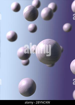 illustration 3d d'un gros plan de sphères de différentes couleurs et de tailles différentes devant un dégradé de couleurs Banque D'Images