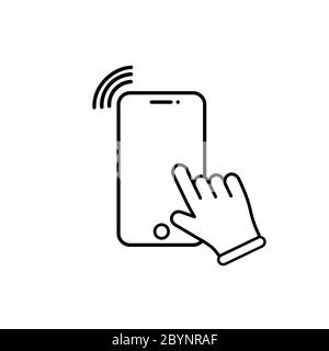 Icône de smartphone à écran tactile. Pointeur de la main ou vibration, téléphone qui sonne sur un arrière-plan blanc isolé. Vecteur EPS 10 Illustration de Vecteur