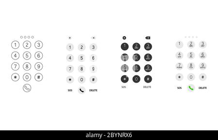 Clavier pour téléphone. Modèle de clavier dans l'icône de périphérique tactile défini sur un arrière-plan blanc isolé. Vecteur EPS 10. Illustration de Vecteur