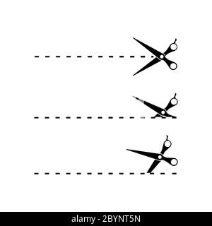 Icône ciseaux et lignes de coupe sur fond blanc isolé. Vecteur EPS 10. Illustration de Vecteur