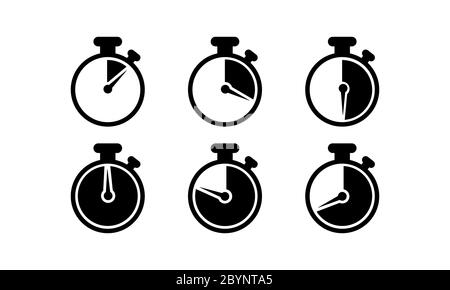 Minuteur, chronomètre, chronomètre, heure, icône horloge . Compte à rebours 10, 20, 30, 40, 50, 60 minutes sur fond blanc isolé. Vecteur EPS 10. Illustration de Vecteur