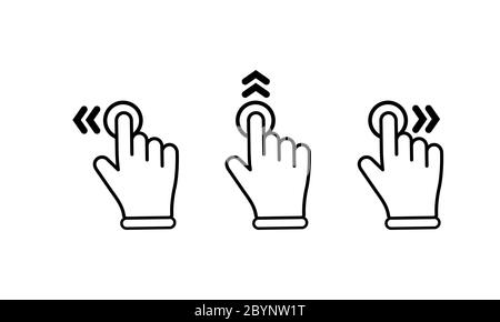 Faites glisser votre doigt vers la gauche vers la droite pour afficher le jeu d'icônes. Mouvements de l'écran tactile sur un arrière-plan blanc isolé. Vecteur EPS 10. Illustration de Vecteur