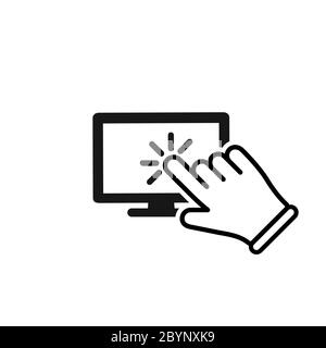 Cliquez sur, moniteur d'ordinateur, icône pointeur de la main sur fond blanc isolé. Vecteur EPS 10 Illustration de Vecteur
