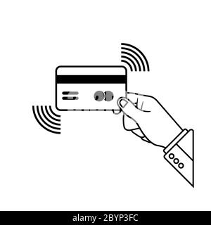 Icône de paiement NFC via avec carte de crédit. Systèmes de paiement par carte sans contact. Vecteur sur fond blanc isolé. SPE 10 Illustration de Vecteur