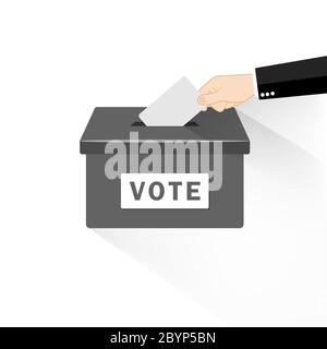 Vote. Mettre du papier à la main dans les urnes. Concept de vote de style plat sur un fond isolé. Vecteur EPS 10. Illustration de Vecteur