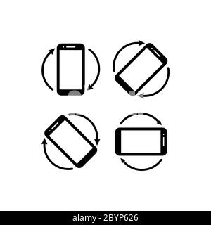 Icônes de rotation du smartphone. Rotation du téléphone définie. Affiche verticale et horizontale pour téléphone inclinable. Icône mobile sur fond isolé. Nouveau dispositif électronique. EPS Illustration de Vecteur