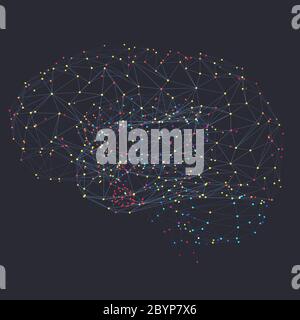 Cerveau humain coloré représenté par des points lumineux reliés par des lignes - illustration 3d Banque D'Images
