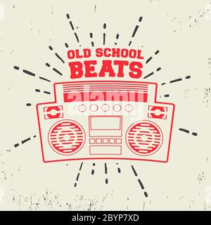 Motif T-shirt. La vieille école bat le timbre vintage. T-shirts imprimés et badge à étiquette, jeans, tenues décontractées Banque D'Images