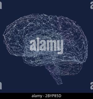 Cerveau humain coloré représenté par des points lumineux reliés par des lignes - illustration 3d Banque D'Images