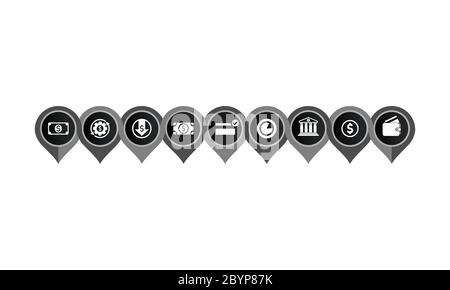 Icônes de finance, banque, crédit, épargne, investissement. Collecte simple d'argent pour infographies, mobiles, site Web, application. Vecteur sur blanc isolé Illustration de Vecteur