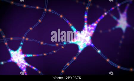 Cellules nerveuses ou neurones émetteurs multicolores - illustration 3d Banque D'Images