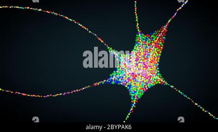 Multicouleurs et transmettant une seule cellule nerveuse ou neurone - illustration 3d Banque D'Images