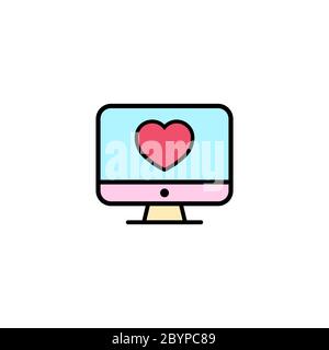 Icône cœur sur moniteur d'ordinateur plate. Symbole histoires d'amour. Concept de la Saint-Valentin. Vecteur sur fond blanc isolé. Vecteur EPS 10 Illustration de Vecteur