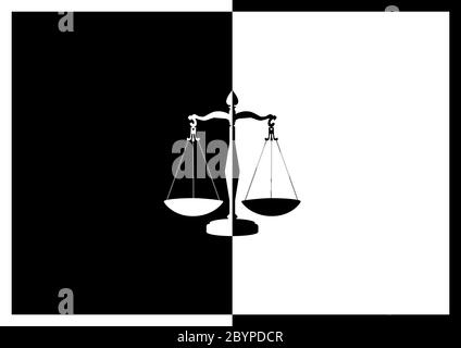 Un logo d'illustration noir et blanc pour symboliser l'équilibre, le droit et le concept de justice Banque D'Images